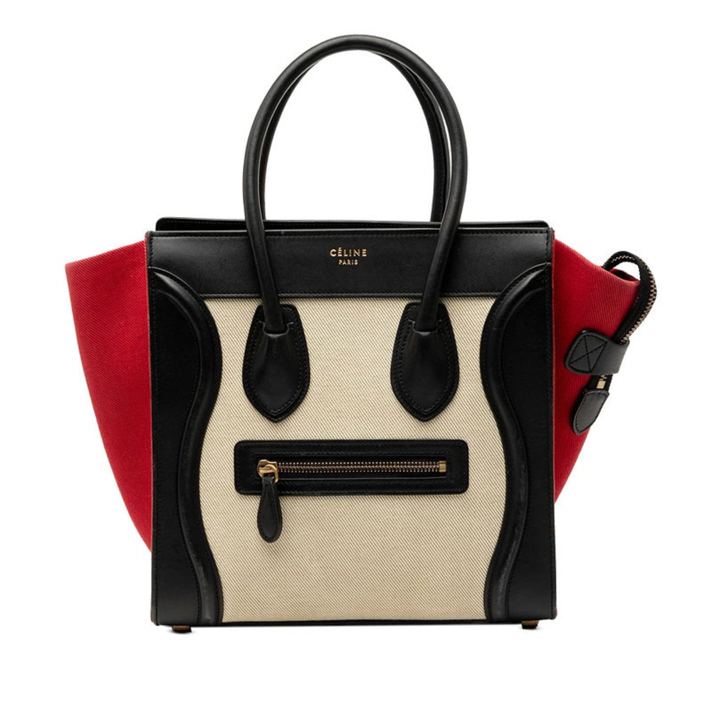 Celine Luggage Tote Shopper Handbag Tricolor Canvas Leather